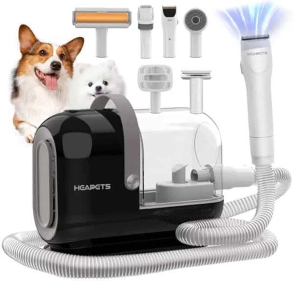 Dog Grooming Vacuum Kit 7 Tools Low Noise Electric Clipper and Brush for Pet Shedding
