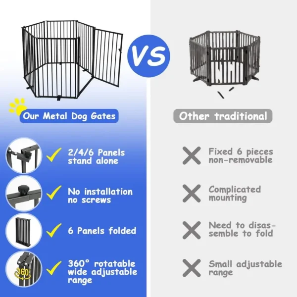 6 Panels Metal reestanding with Door,120''W Detachable Gate, 32''H ree Standing