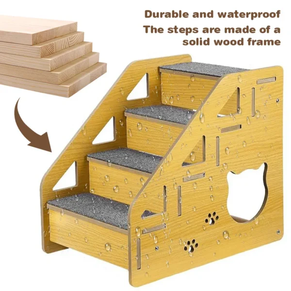 4-Step Wooden Pet Stairs Nonslip Carpeted Cat and Dog Steps